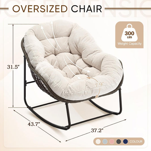 Oversized Rocking Papasan Chair – Plush Cushion & Durable Wicker