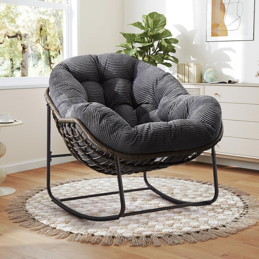 Oversized Rocking Papasan Chair – Plush Cushion & Durable Wicker